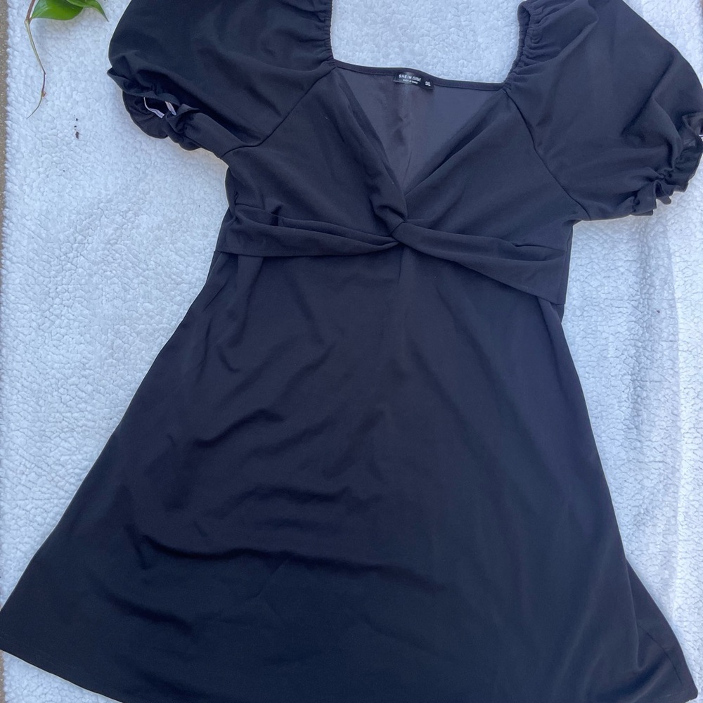 SHEIN Blue Puff Sleeve Square Neck Midi Sundress